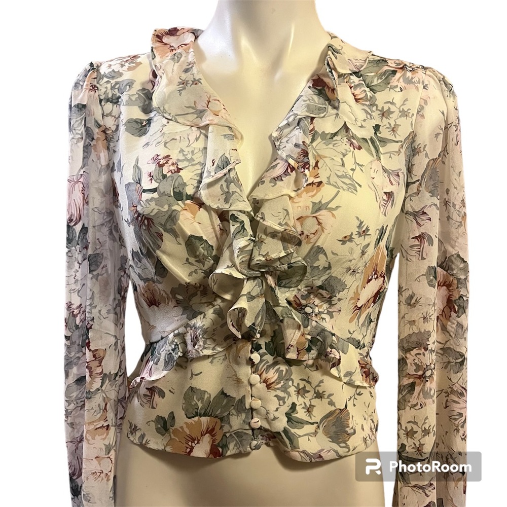 Revolve/Bardot floral long sleeve ruffled  blouse - Picture 2 of 14